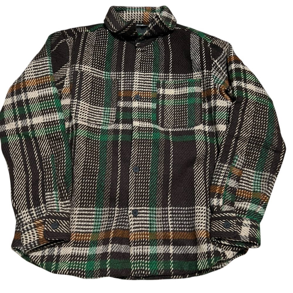 Civil Regime Dean lined flannel Shacket brown plaid button up jacket mens medium